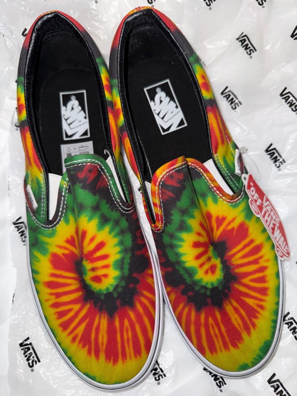 NWT Vans Rainbow Tie Dye Spiral Rasta Multi Color Classic Slip On Shoes Sneakers
